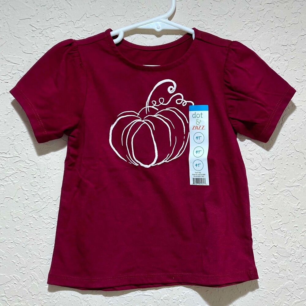 NEW Girls Toddler Size 4T Dot & Zazz Maroon PUMPKIN Shirt Beet Red Thanksgiving